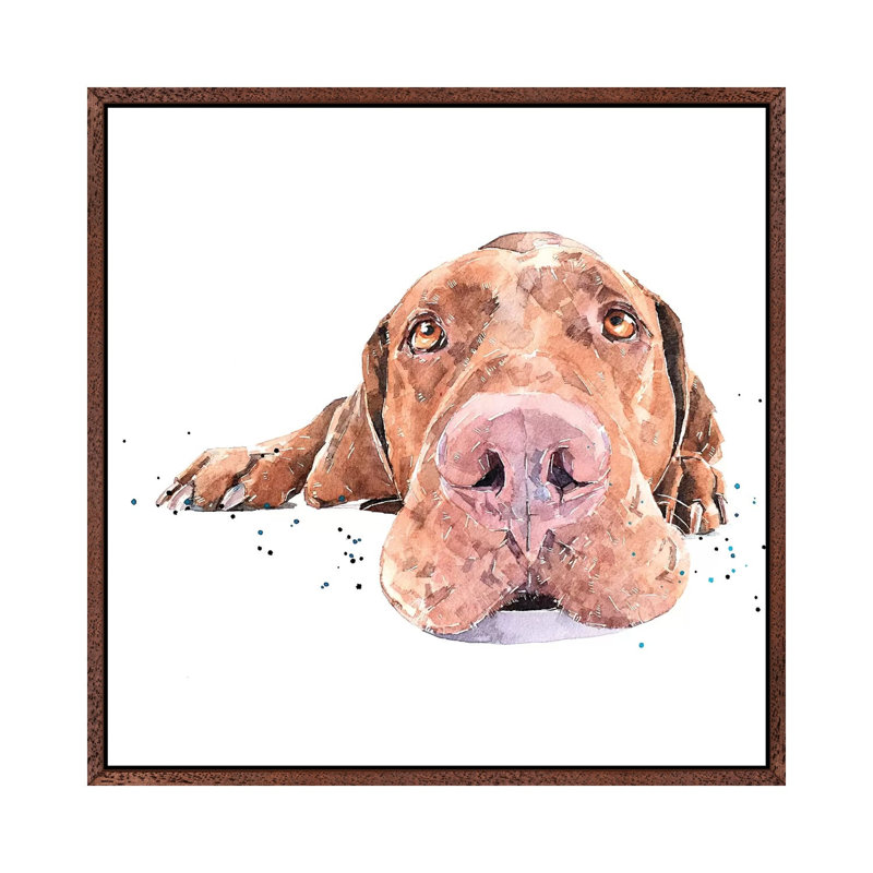 Vizsla Passed Out - Painting on Canvas, 66.04 cm H x 66.04 cm W, Classic Brown Wood Framed