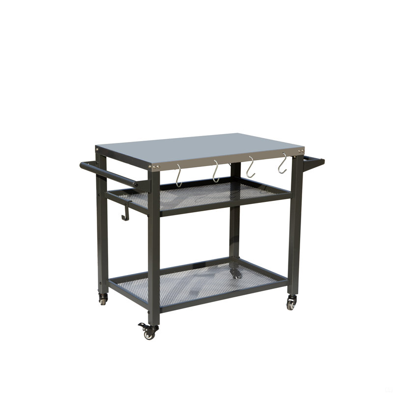 3-Shelf Outdoor Grill Table, Grill Cart With Wheels, Outdoor Pizza Oven And Food Prep Table, Blackstone Table With Stainless Steel Tabletop, Grill Stand For Blackstone Griddle For Outside BBQ