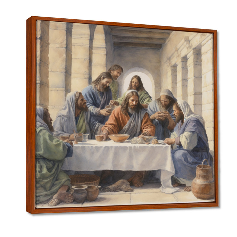 La Cène, impression sur toile, H 24 po x l 24 po x P 1 po, Cadre flottant brun