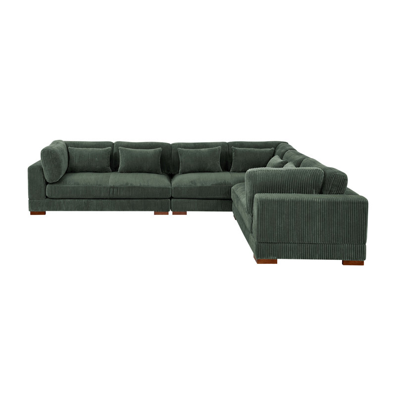 Canapé modulaire de coin de 137 po de large Rippy, Velours côtelé vert forêt, Orienté à droite