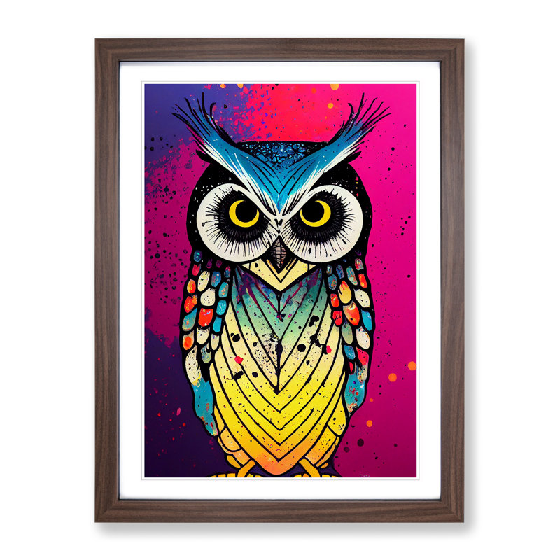 Owl Paint Splash No.5 - Framed Print, 64cm H x 46cm W x 2cm D, Walnut Framed