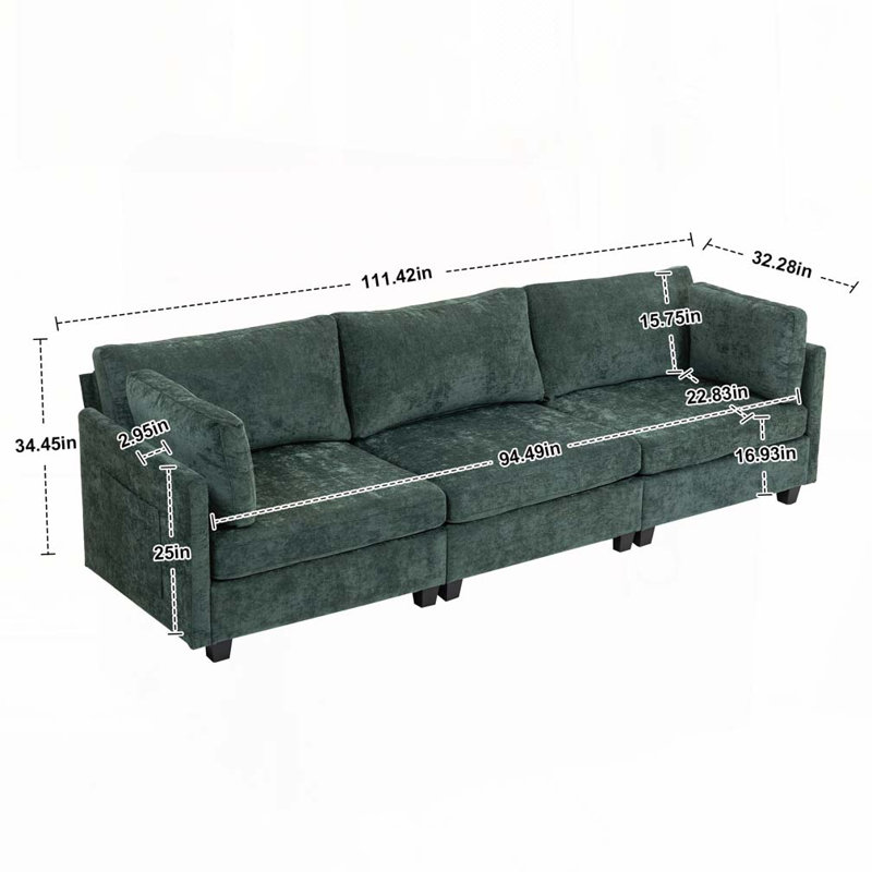 Canapé 3 places en tissu chenille profond, Vert foncé