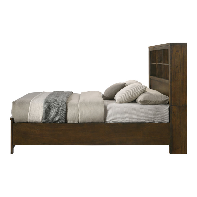 King Oak Wood Frame Bed with Storage Drawers and Headboard