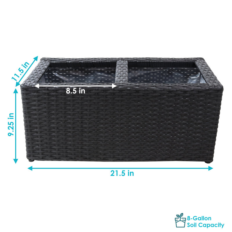 Sashe Rectangle Polyrattan 2-Section Indoor Planter 2-Count - Black, Black