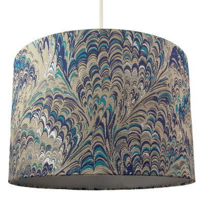 Contemporary and Vivid Peacock Print Table/Pendant Lamp Shade in Soft Cotton