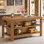 Table de bar en bois massif de 63 pouces de long avec tablettes de rangement, table de pub à hauteur de comptoir Farmhouse Home pour cuisine, salle à manger