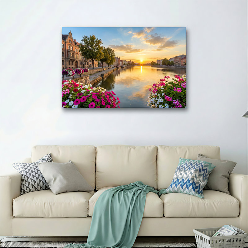 Ensemble de 1 tableau sur toile représentant une rivière au coucher du soleil, 12"H x 18"W, Wrapped Canvas