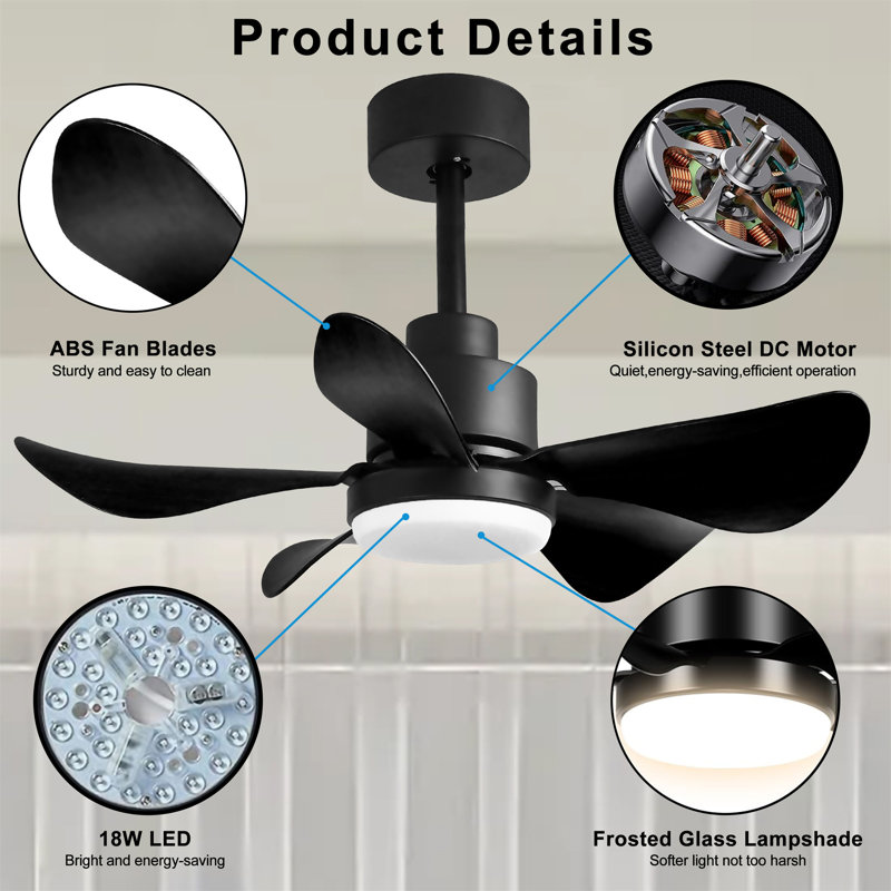 28' Ceiling Fans With Lights And Remote/APP Control, 28" Wide, Black