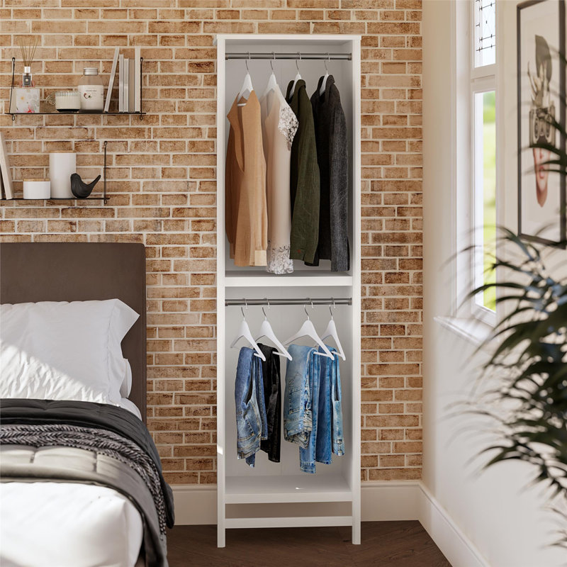 Illyria 2-Shelf Double Clothing Rod Closet Tower, 83.43" H x 23.7" W x 16.06" D