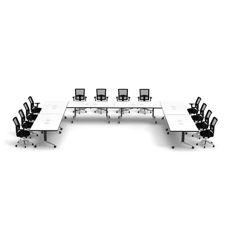 Rectangle 12 Person Flip Top 72'' L Modular Training Table and Chair Set with Casters and Modesty Panel and Cable Management