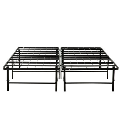 Structure de lit grand noir en métal, et stable, amplement sous rangement, support de matelas, base facile à assembler, solide et espace de rangement, assemblage,