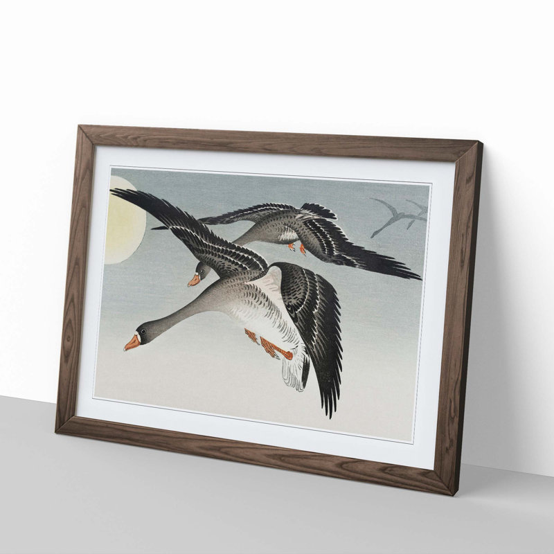 Geese in Flight by Ohara Koson - Picture Frame Painting Print, 48cm H x 65cm W x 2cm D, Walnut Framed