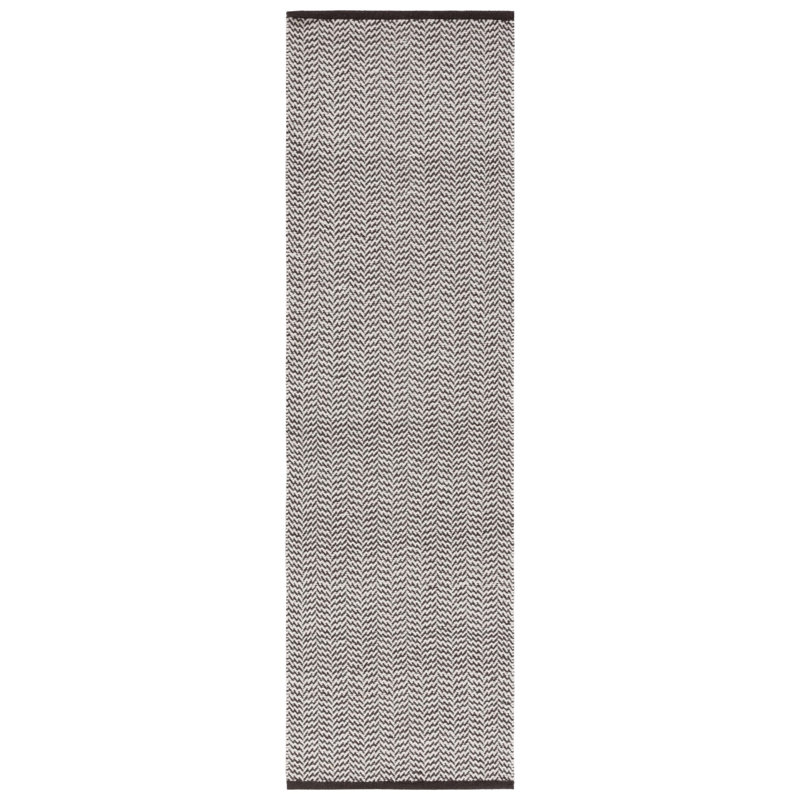 Vermont Hand Woven Cotton/Wool Geometric Rug in Brown/Ivory, Runner 2'3" x 8'