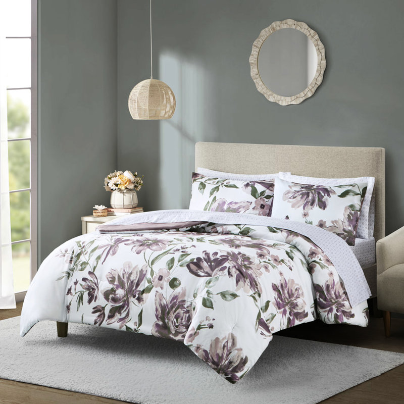 100% Twin Comforter With Mauve Grey Floral Sheets And Sheet - & Shams, Twin Comforter + 2 Shams