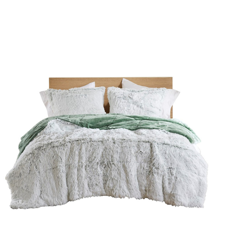 Shaggy Faux Fur Comforter Set with Plush Reverse, Twin Comforter
