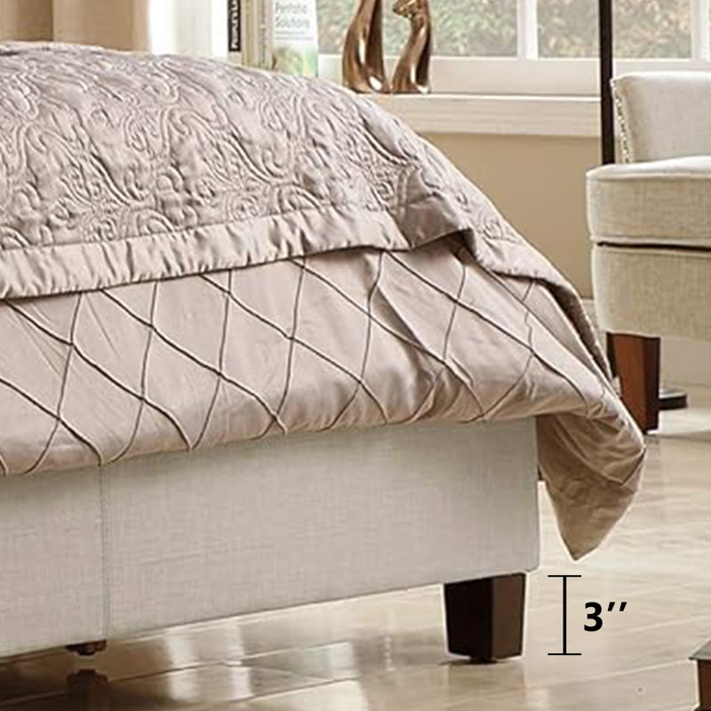 Lit tapissier en tissu, base de lit à hauteur réglable capitonnée, Beige, Grand