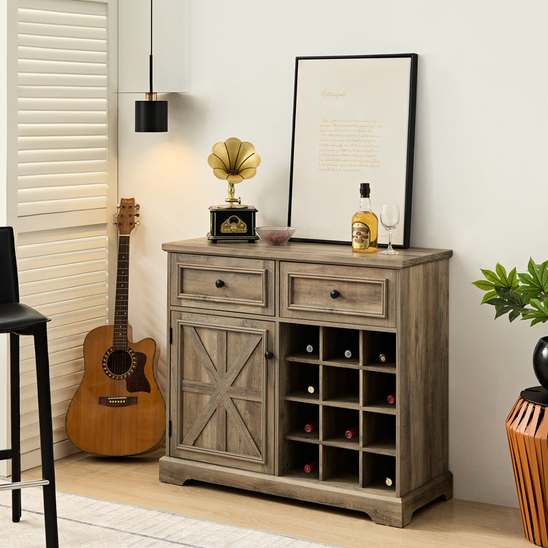 Buffet armoire de rangement, 2 tiroirs, vin, pour la cuisine, la salle à manger, buffet multifonctionnel gris délavé, salle à manger amovible,