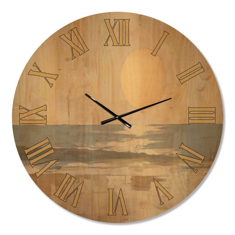 Horloge murale en bois Golden Sun Horizon - Style côtier, Extra Large