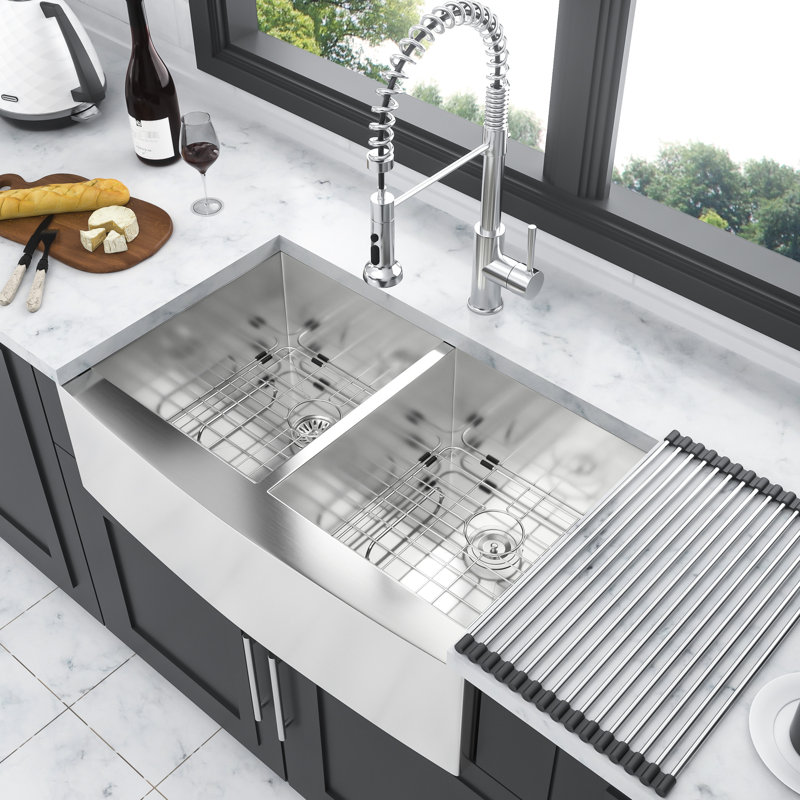 Évier double en acier inoxydable - 33 x 20 x 9 avec fonctionnement silencieux 33 po x 20 po x 9 po, calibre 18 pour un flux de travail de cuisine efficace