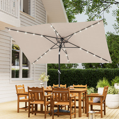 10 x 6.5' LED Patio Umbrella Market Rectangle Outdoor Umbrellas with Solar Lights