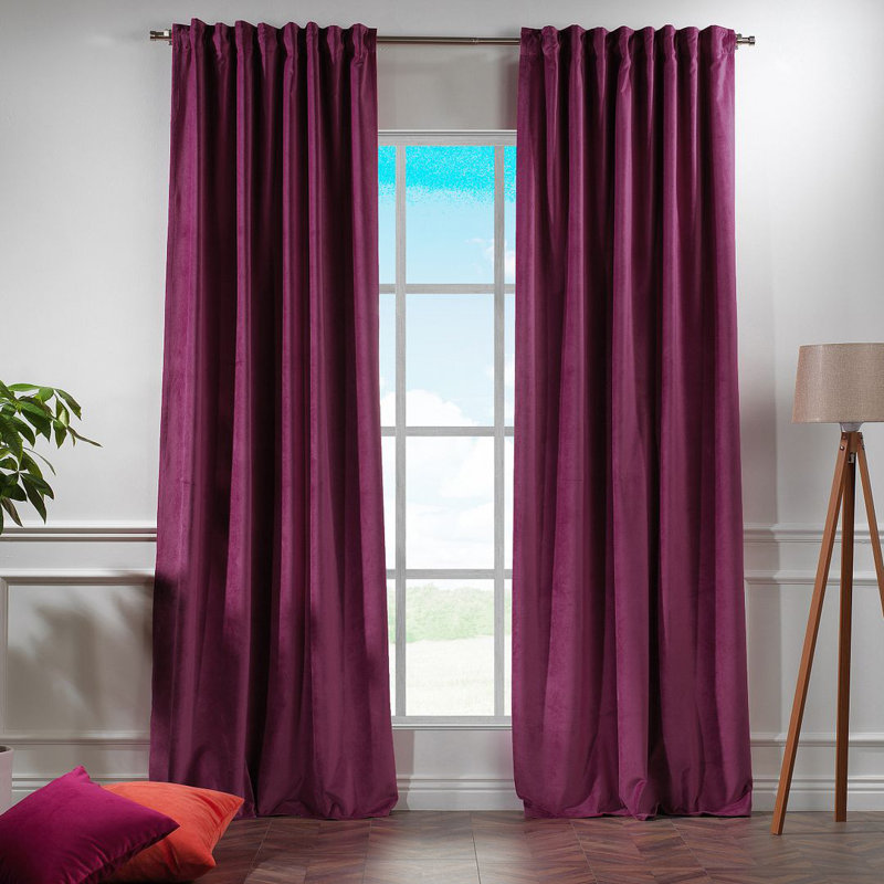 Panneau de rideau doublé occultant en velours mat très large et très long, L 100 po x L 204 po, 51 fuchsia