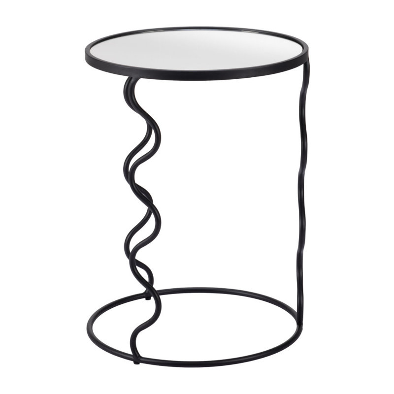 Bastia Black Round Glass and Metal Accent Table