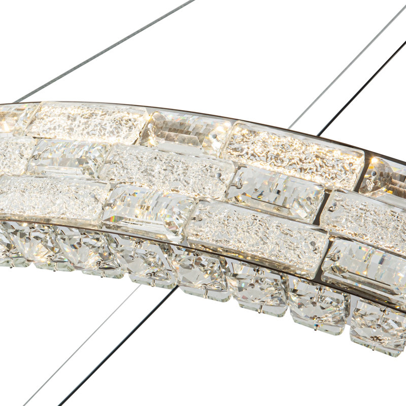 Élégance - lustre à DEL intégré - finition chrome - abat-jour en cristal, L 39,37 po
