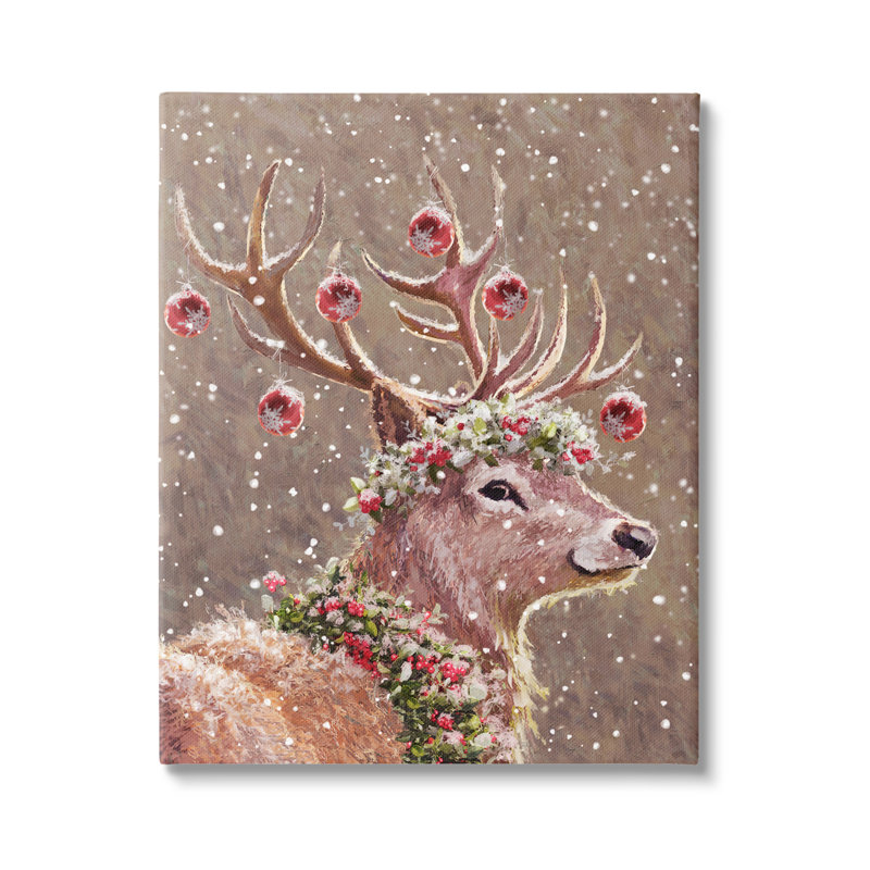 Deer Antler Holiday Ornaments - peinture sur toile tendue, H 40 po x l 30 po x P 1,5 po