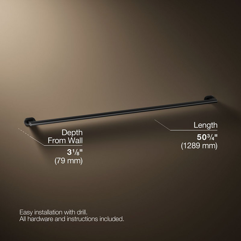Belay Grab Bar, Matte Black, 1.75" H x 48" L