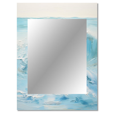Blue And White Simplicity Beach - Waves Wall Mirror, Blue Decorative Mirror, Printed Metal Art