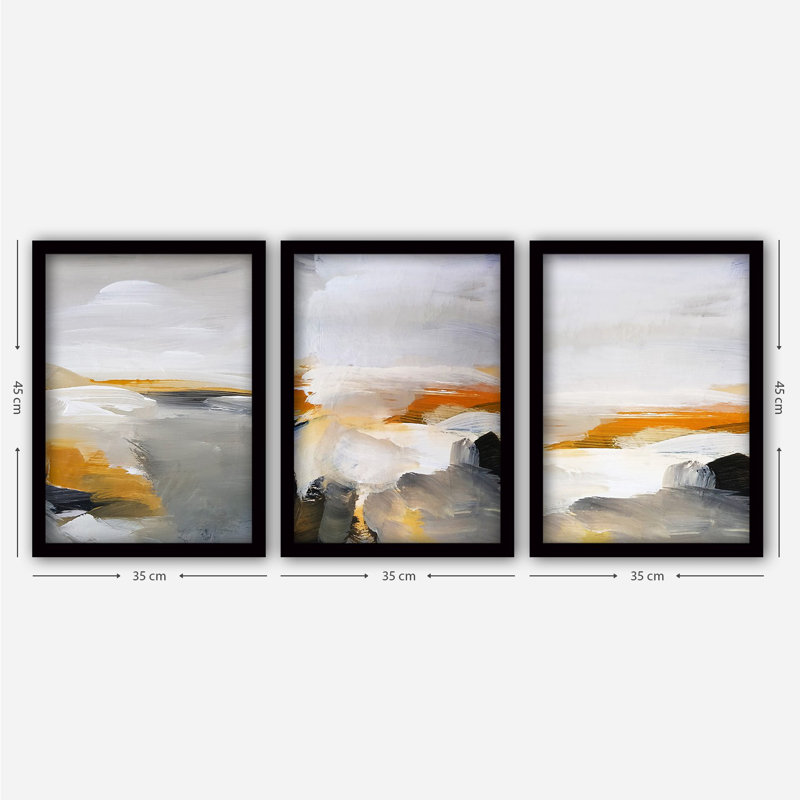 Ensemble de 3 peintures élégantes encadrées décoratives, 13,8 x 17,7 pouces chacune | 100% panneau de fibres à densité moyenne avec cadre en plastique durable, épaisseur: 0,8 pouce | Parfait pour la décoration intérieure, le salon et l'esthétique de bureau