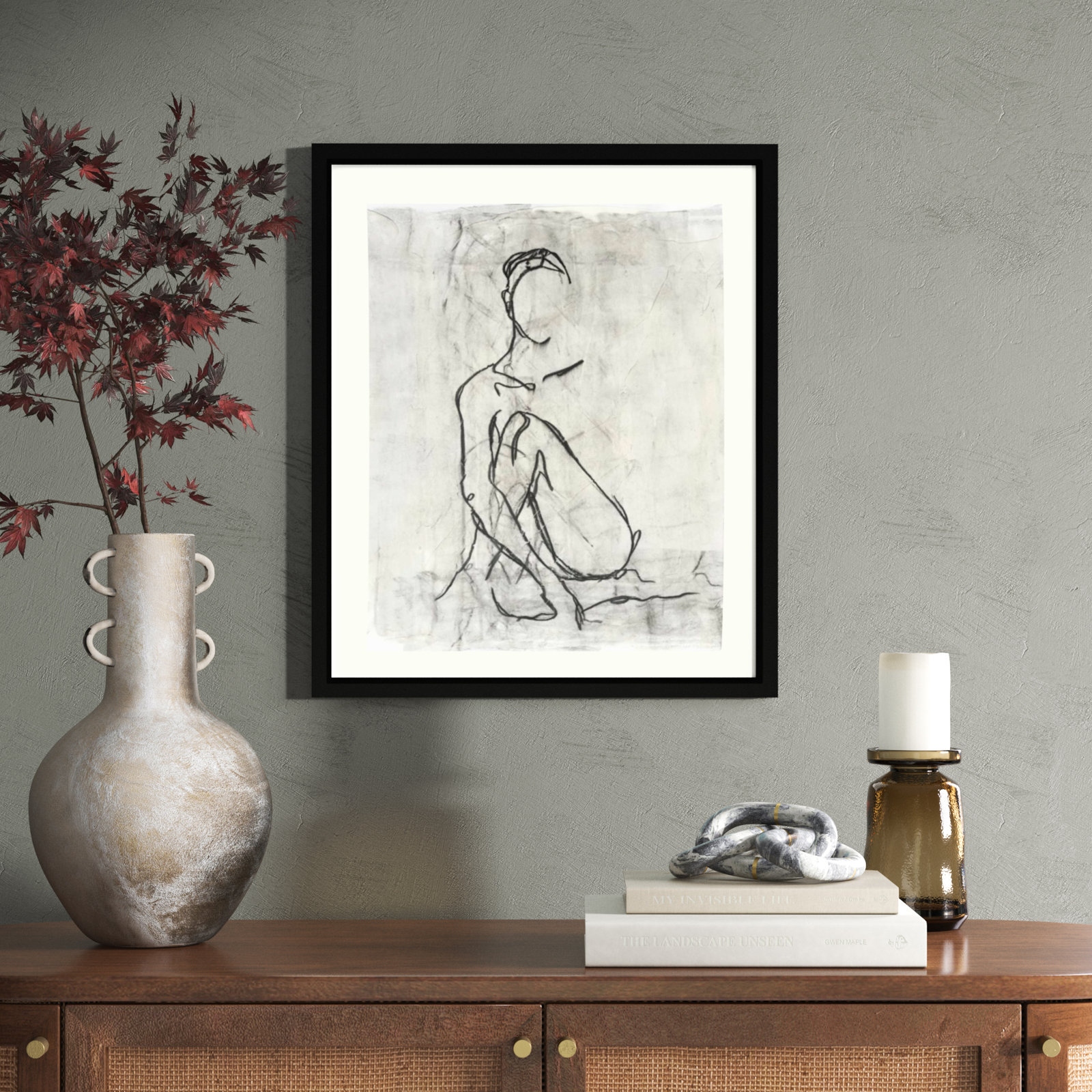 Embellished Nude Contour II Print, Black Framed Paper, 25" H x 21" W