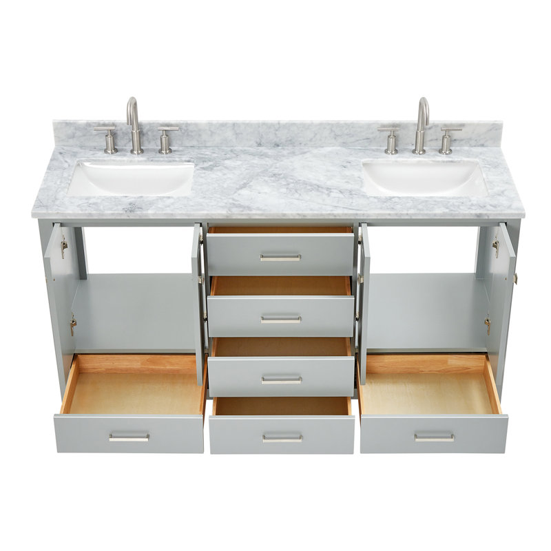 Flynt 67'' Double Bathroom Vanity with Carrara Marble Top, Gray