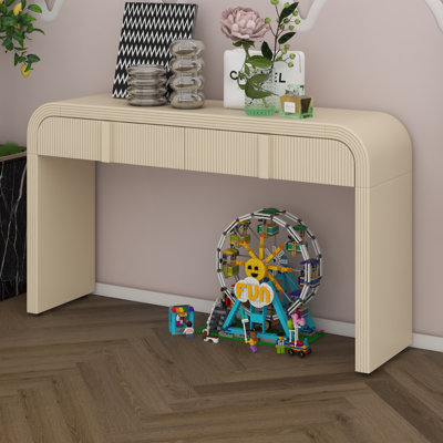 Console unique à silhouette arrondie et surface lisse avec 2 tiroirs, console incurvée, table d'entrée cannelée