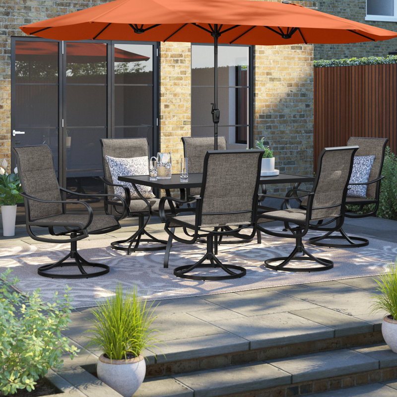 Ensemble de salle à manger rectangulaire pour 6 personnes de 60 po avec parasol Alyah, Bleu marine