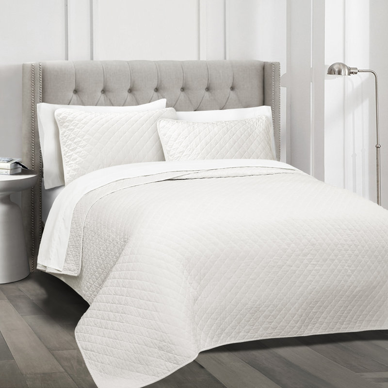 Ensemble de courtepointe standard moderne et contemporaine en coton à motif de losange Ava Diamond, Gris