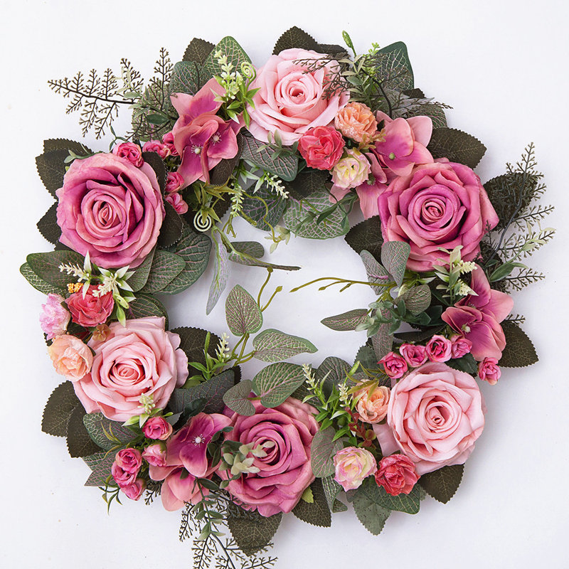 Couronne élégante de roses artificielles. Décoration de porte de 17,7 po de verdure luxuriante. Décoration murale rustique de style campagnard. Décoration de mariage et de mariage romantique. Cadeau de Pâques et de la fête des Mères