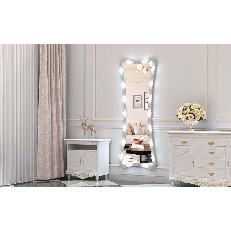 Full Length Mirror with Lights Full Body Vanity Mirror with 3 Color Modes Lighted Standing Floor Mirror, Silver