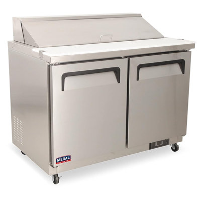 Table de préparation pour sandwich / salade commerciale de 48 po Medal Équipement | 2 portes solides en acier inoxydable capacité de 12 pieds cubes 12 casseroles | Garantie de 5 ans sur les compresseurs Nsf 33 ° f-41 ° f R290