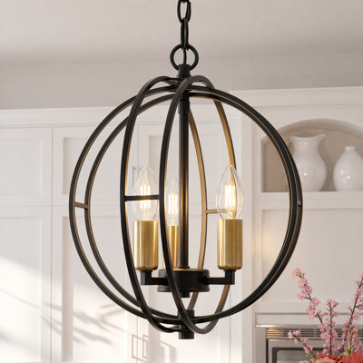 3-Light Black Globe Chandelier Candlestick Pendant Chandelier for Kitchen Dining Room