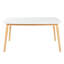 Charmante table de salle à manger de style Mid-Century, surface en faux bois et pieds en bois d'hévéa massif, abat-jour en chêne blanc, l 58,08 po x P 35,12 po H 29,02 po