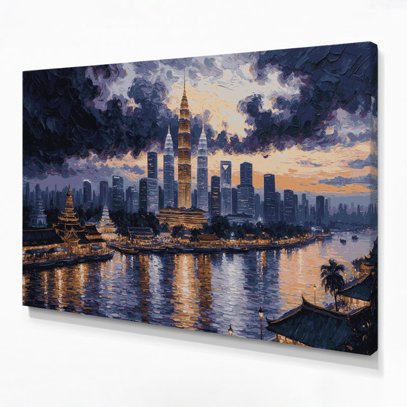 Art mural sur toile grise avec villes de Jakarta en Indonésie, H 20 po x l 24 po