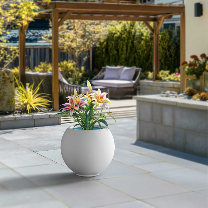 Petit pot à fleurs / pot rond en béton avec trous de drainage, H 16,54 po x l 19,3 po x P 19,3 po