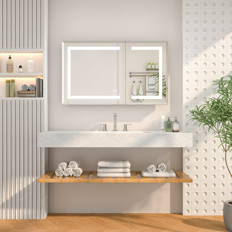 Armoire à pharmacie à DEL encastrée ou à fixation en surface de 40 po x H 24 po avec porte en miroir et tablettes réglables