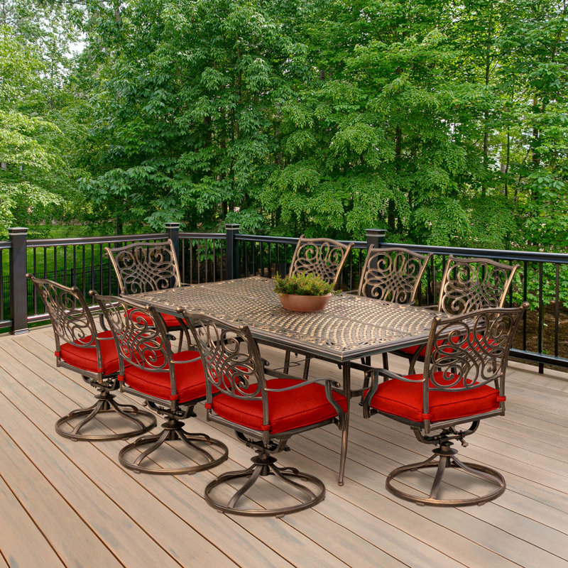 Carleton Dining Set with 8 Swivel Chairs and Table, Red