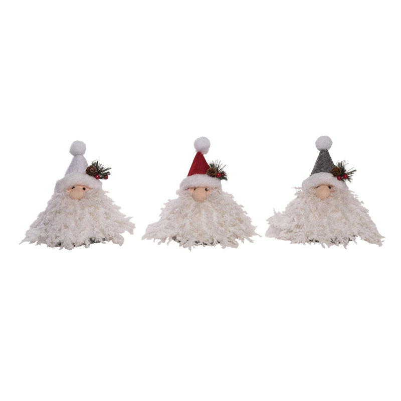 Ensemble de 3 têtes de père Noël en peluche blanches 7,75 po 