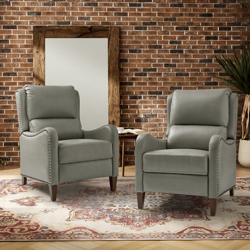 Fauteuil inclinable manuel en cuir véritable de 28,75 po de large Neliyah (ensemble de 2), Colombe