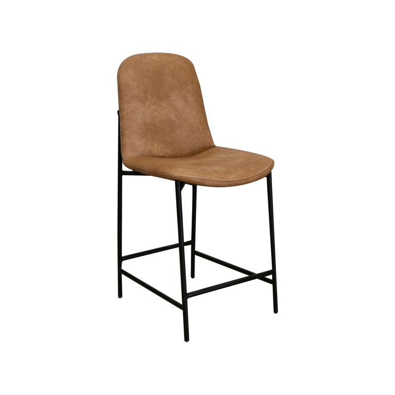 Chaise de bar Revee, fer noir, résistante à l'eau, Tabouret de comptoir (siège d'une hauteur de 24 p, Polyester cognac