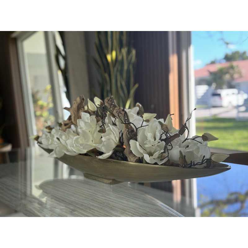 Driftwood and Denver Boat Magnolia Centerpiece, Gold, 8" H x 40" W x 5" D