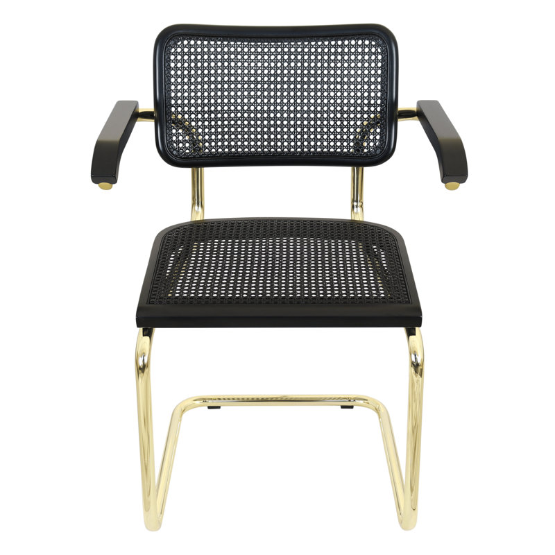 Marcel Breuer Cesca Cane Cantilever Dining Armchair Arm Chair, Black/Brass